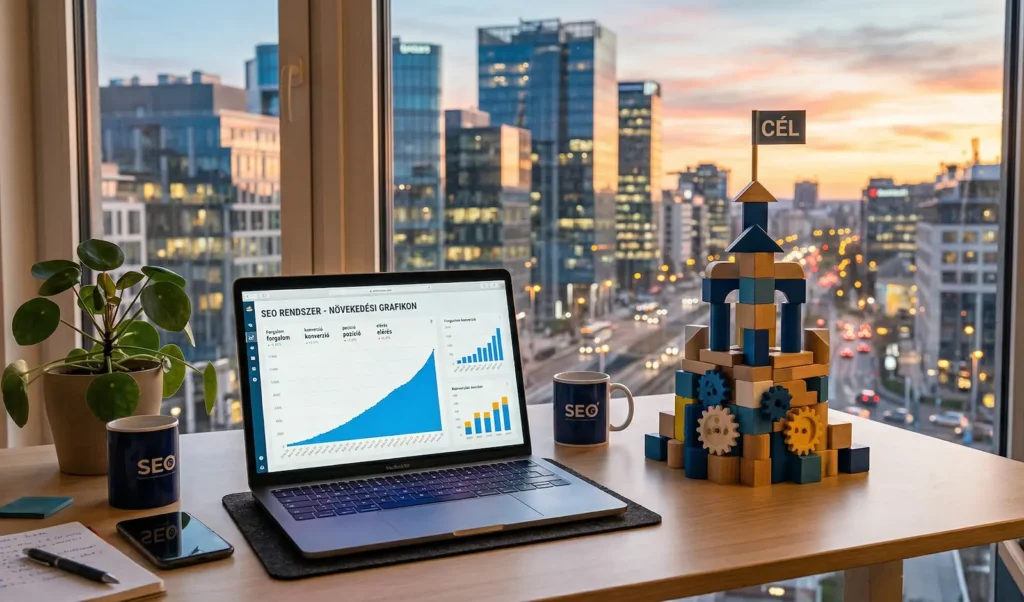 modern munkaterület növekedési grafikonnal és stabil SEO rendszer építményével a Google első oldalra kerüléshez