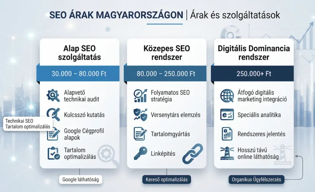 SEO árak Magyarországon 2026-ban – keresőoptimalizálás árkategóriák